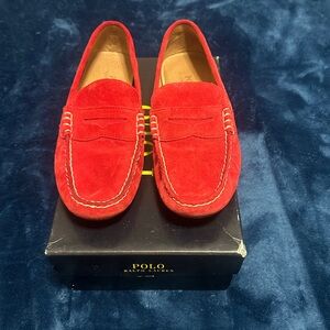 Men Red Suede Ralph Lauren Polo Loafers